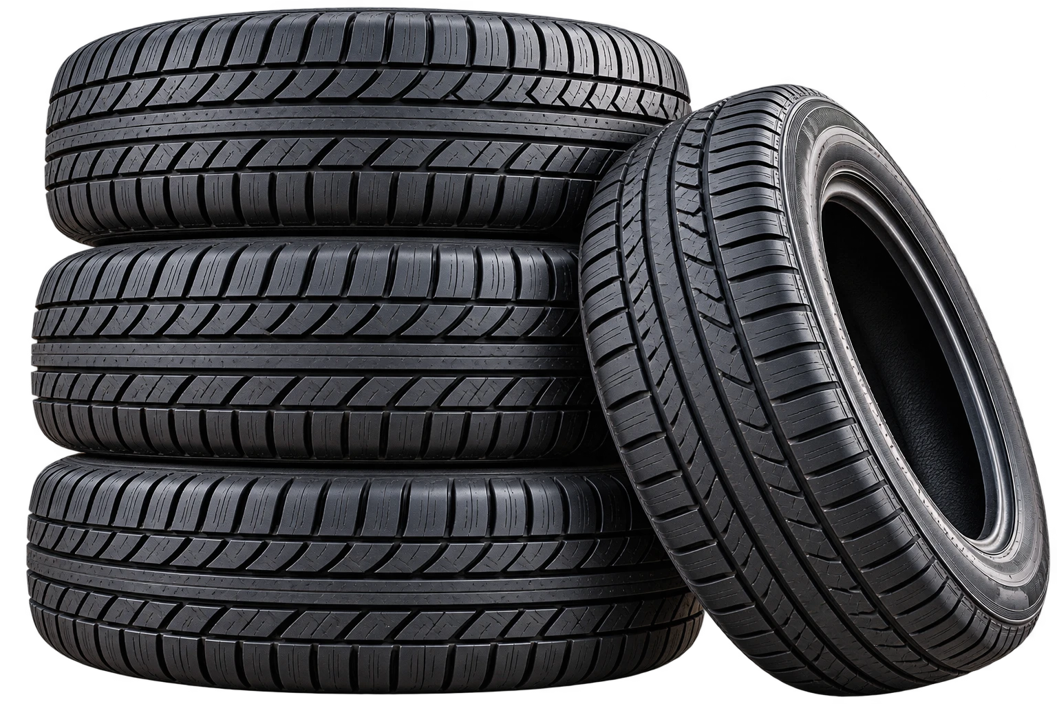 A stack of four used tires