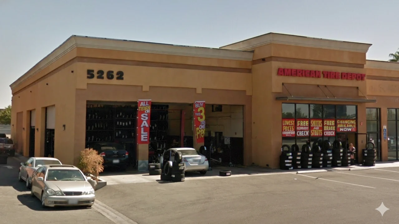 American Tire Depot Location at 5262 N Blackstone Ave Fresno, CA 93710-6704 Store Front